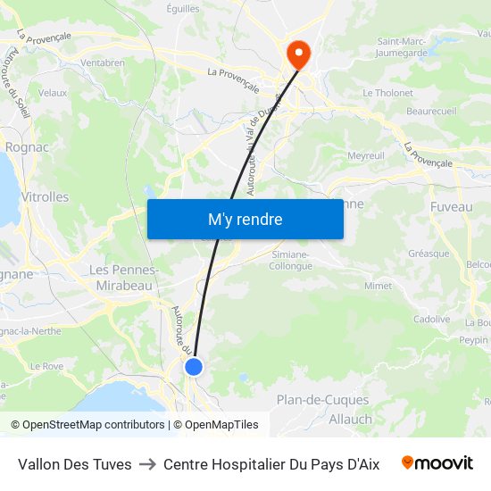 Vallon Des Tuves to Centre Hospitalier Du Pays D'Aix map