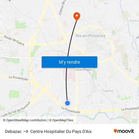 Debazac to Centre Hospitalier Du Pays D'Aix map