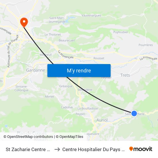 St Zacharie Centre Ville to Centre Hospitalier Du Pays D'Aix map
