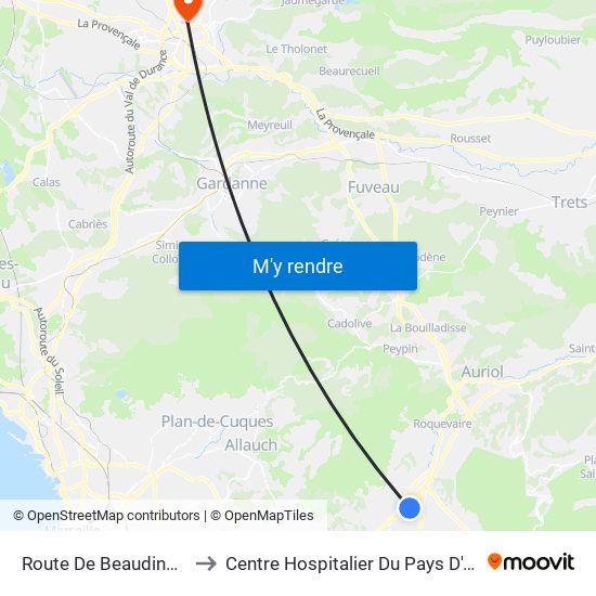 Route De Beaudinard to Centre Hospitalier Du Pays D'Aix map