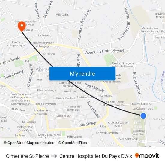 Cimetière St-Pierre to Centre Hospitalier Du Pays D'Aix map
