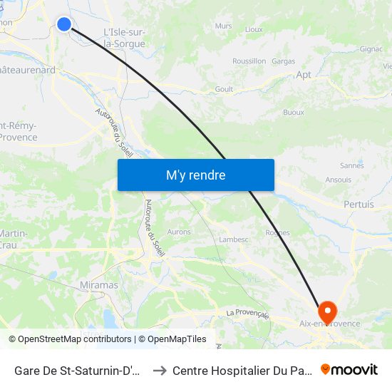 Gare De St-Saturnin-D'Avignon to Centre Hospitalier Du Pays D'Aix map