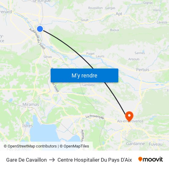 Gare De Cavaillon to Centre Hospitalier Du Pays D'Aix map