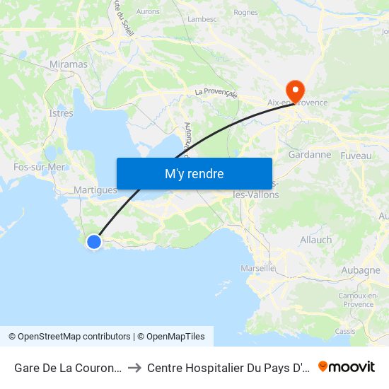 Gare De La Couronne to Centre Hospitalier Du Pays D'Aix map