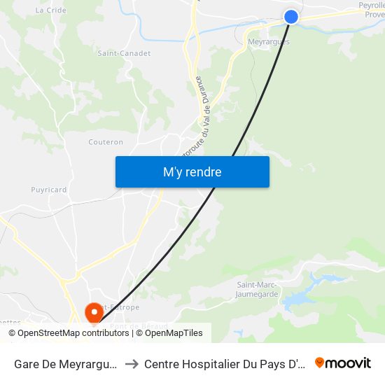 Gare De Meyrargues to Centre Hospitalier Du Pays D'Aix map