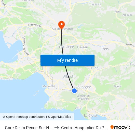 Gare De La Penne-Sur-Huveaune to Centre Hospitalier Du Pays D'Aix map