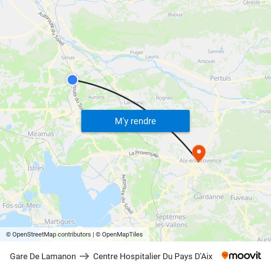 Gare De Lamanon to Centre Hospitalier Du Pays D'Aix map