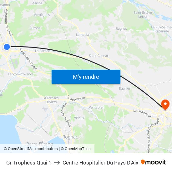 Gr Trophées Quai 1 to Centre Hospitalier Du Pays D'Aix map