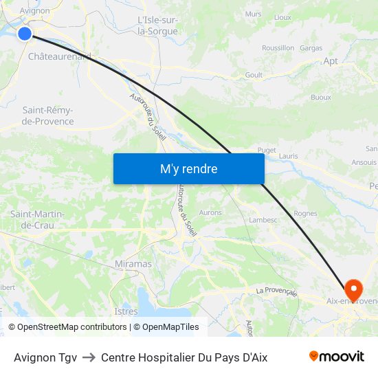Avignon Tgv to Centre Hospitalier Du Pays D'Aix map