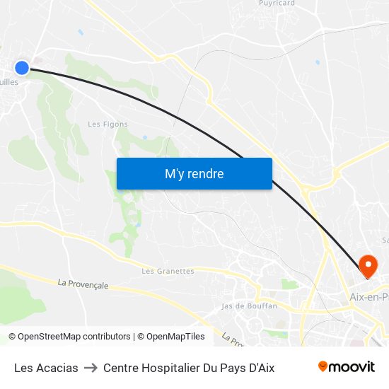 Les Acacias to Centre Hospitalier Du Pays D'Aix map