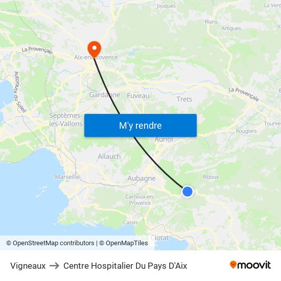 Vigneaux to Centre Hospitalier Du Pays D'Aix map