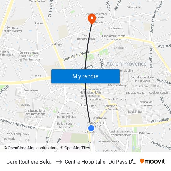 Gare Routière Belges to Centre Hospitalier Du Pays D'Aix map