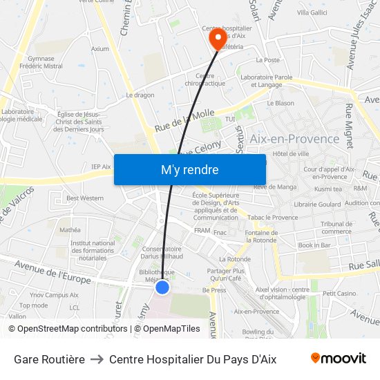 Gare Routière to Centre Hospitalier Du Pays D'Aix map