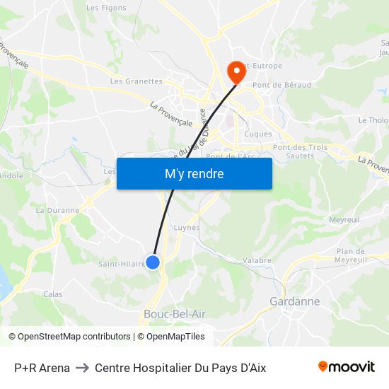 P+R Arena to Centre Hospitalier Du Pays D'Aix map
