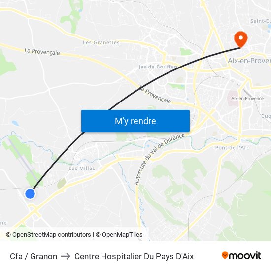 Cfa / Granon to Centre Hospitalier Du Pays D'Aix map