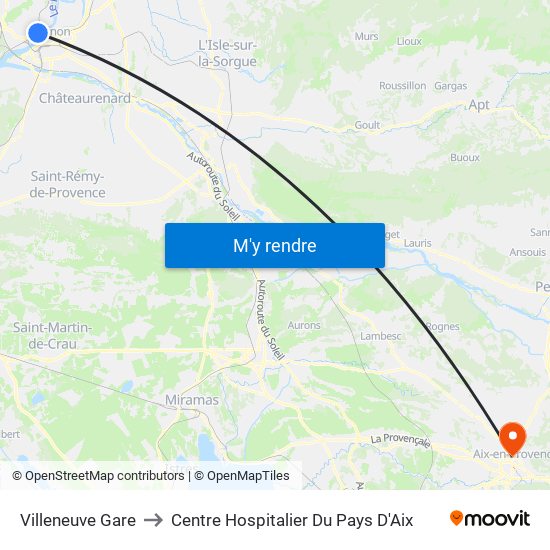 Villeneuve Gare to Centre Hospitalier Du Pays D'Aix map