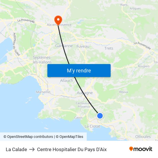 La Calade to Centre Hospitalier Du Pays D'Aix map