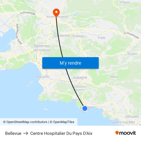 Bellevue to Centre Hospitalier Du Pays D'Aix map