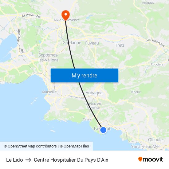 Le Lido to Centre Hospitalier Du Pays D'Aix map