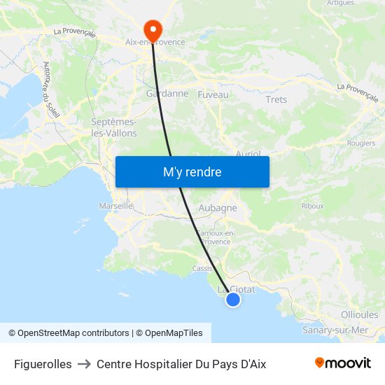 Figuerolles to Centre Hospitalier Du Pays D'Aix map