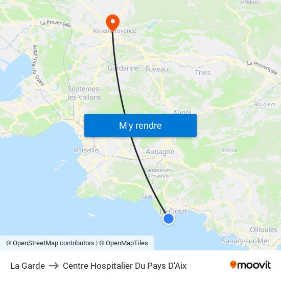 La Garde to Centre Hospitalier Du Pays D'Aix map