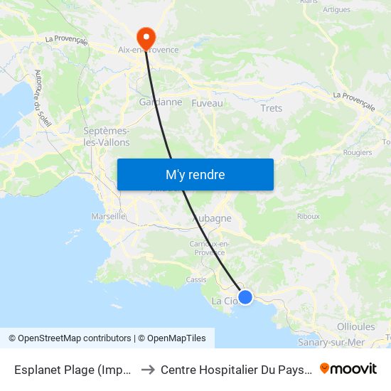Esplanet Plage (Impérial) to Centre Hospitalier Du Pays D'Aix map