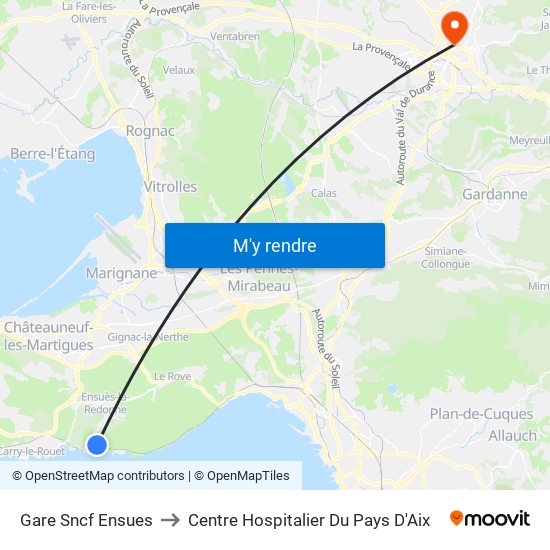 Gare Sncf Ensues to Centre Hospitalier Du Pays D'Aix map