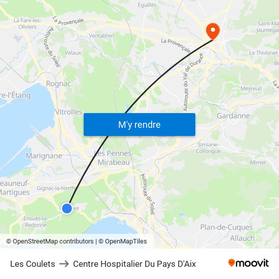 Les Coulets to Centre Hospitalier Du Pays D'Aix map