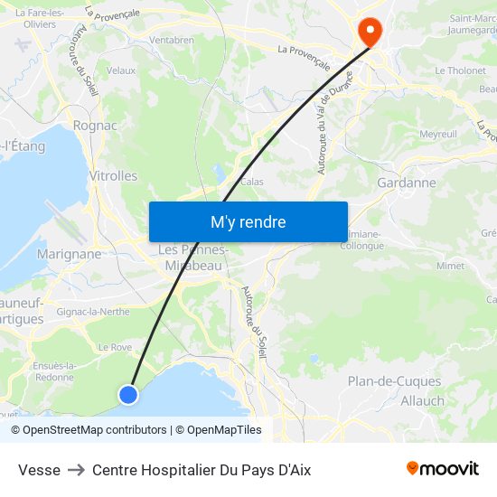 Vesse to Centre Hospitalier Du Pays D'Aix map
