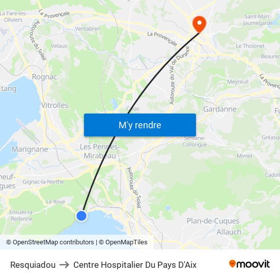 Resquiadou to Centre Hospitalier Du Pays D'Aix map