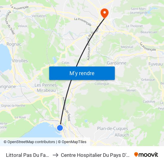 Littoral Pas Du Faon to Centre Hospitalier Du Pays D'Aix map