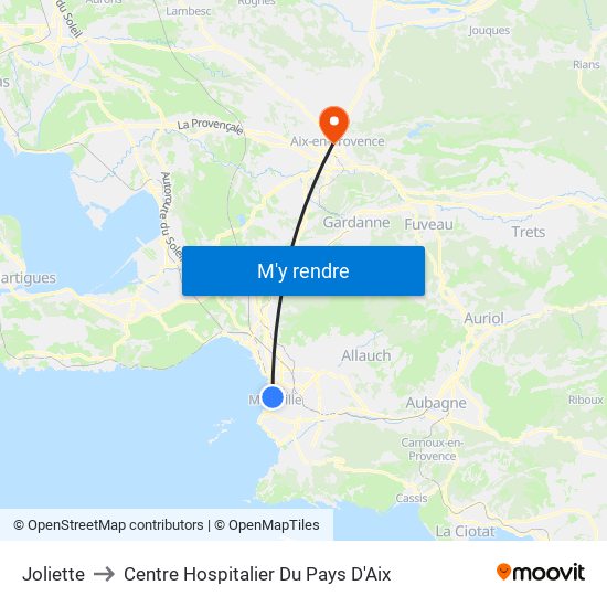 Joliette to Centre Hospitalier Du Pays D'Aix map