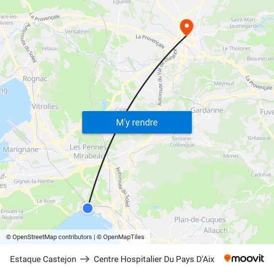 Estaque Castejon to Centre Hospitalier Du Pays D'Aix map