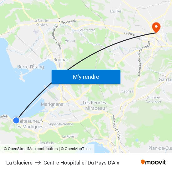 La Glacière to Centre Hospitalier Du Pays D'Aix map