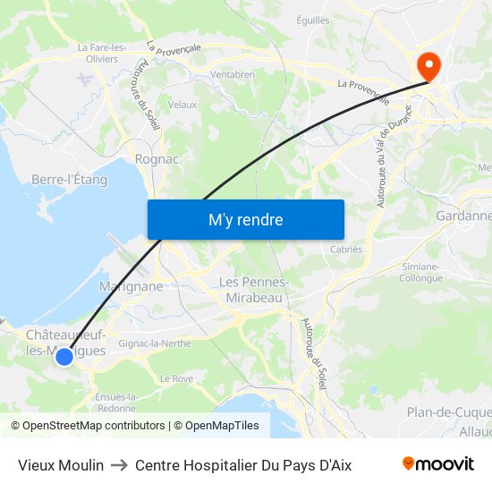 Vieux Moulin to Centre Hospitalier Du Pays D'Aix map
