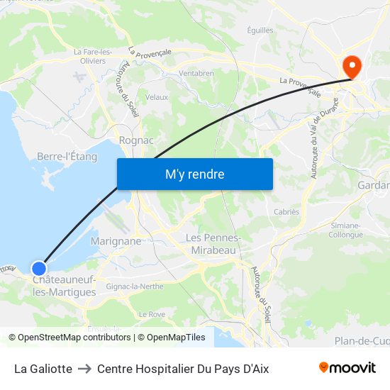 La Galiotte to Centre Hospitalier Du Pays D'Aix map