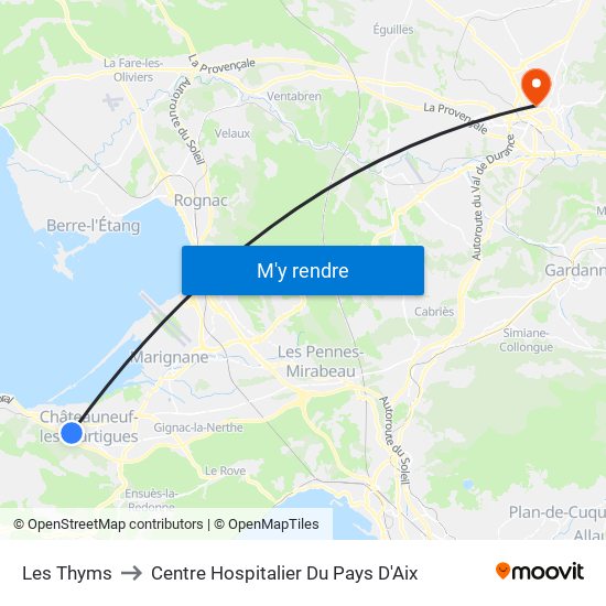 Les Thyms to Centre Hospitalier Du Pays D'Aix map