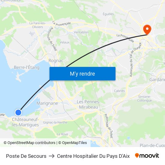 Poste De Secours to Centre Hospitalier Du Pays D'Aix map