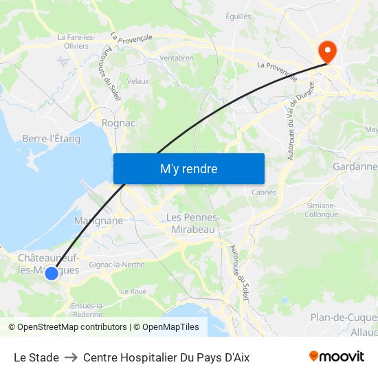 Le Stade to Centre Hospitalier Du Pays D'Aix map