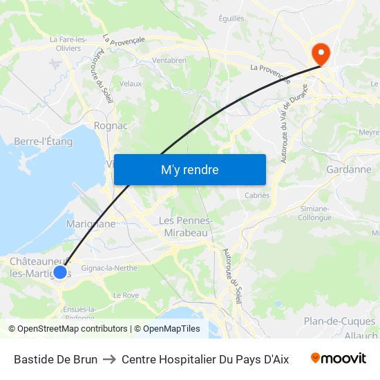 Bastide De Brun to Centre Hospitalier Du Pays D'Aix map