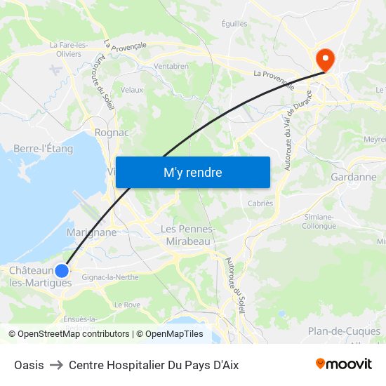 Oasis to Centre Hospitalier Du Pays D'Aix map