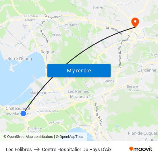 Les Félibres to Centre Hospitalier Du Pays D'Aix map