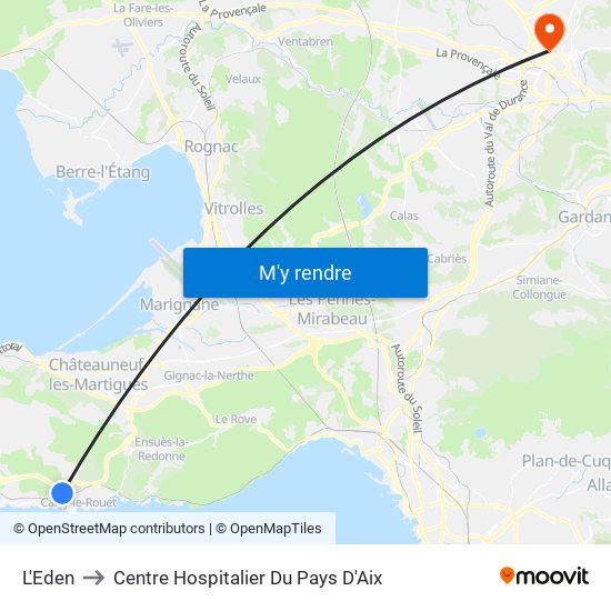 L'Eden to Centre Hospitalier Du Pays D'Aix map