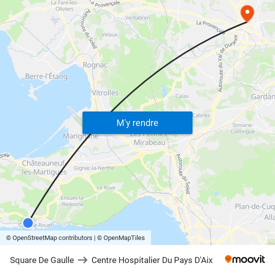 Square De Gaulle to Centre Hospitalier Du Pays D'Aix map