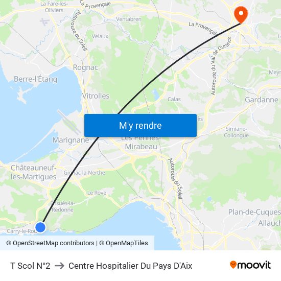 T Scol N°2 to Centre Hospitalier Du Pays D'Aix map