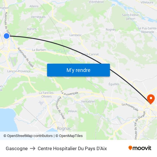 Gascogne to Centre Hospitalier Du Pays D'Aix map