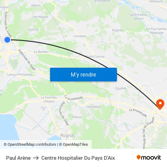 Paul Arène to Centre Hospitalier Du Pays D'Aix map