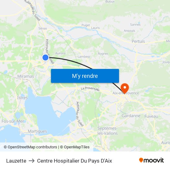 Lauzette to Centre Hospitalier Du Pays D'Aix map