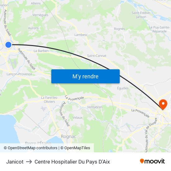 Janicot to Centre Hospitalier Du Pays D'Aix map