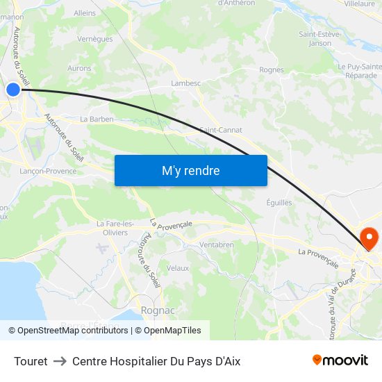 Touret to Centre Hospitalier Du Pays D'Aix map